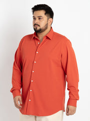 Rust Mandarin Collar Solid Shirt