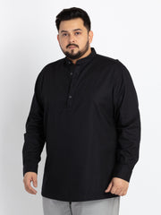 Black Mandarin Collar Self Design Shirt