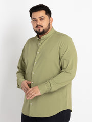 Olive Regular Fit Mandarin Collar Solid Shirt