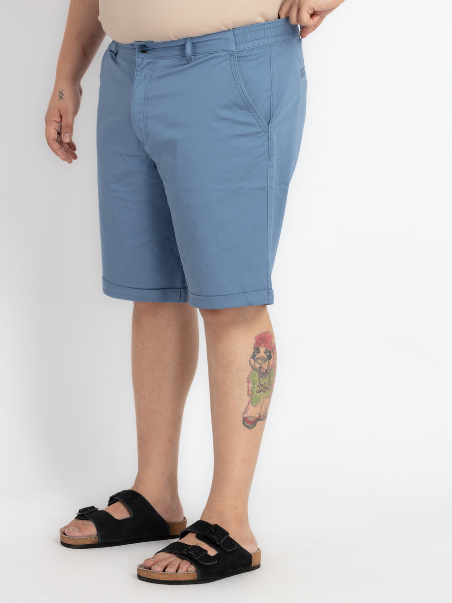 Men’s Blue Elasticated Twill Walk Shorts with Rolled-Up Hem