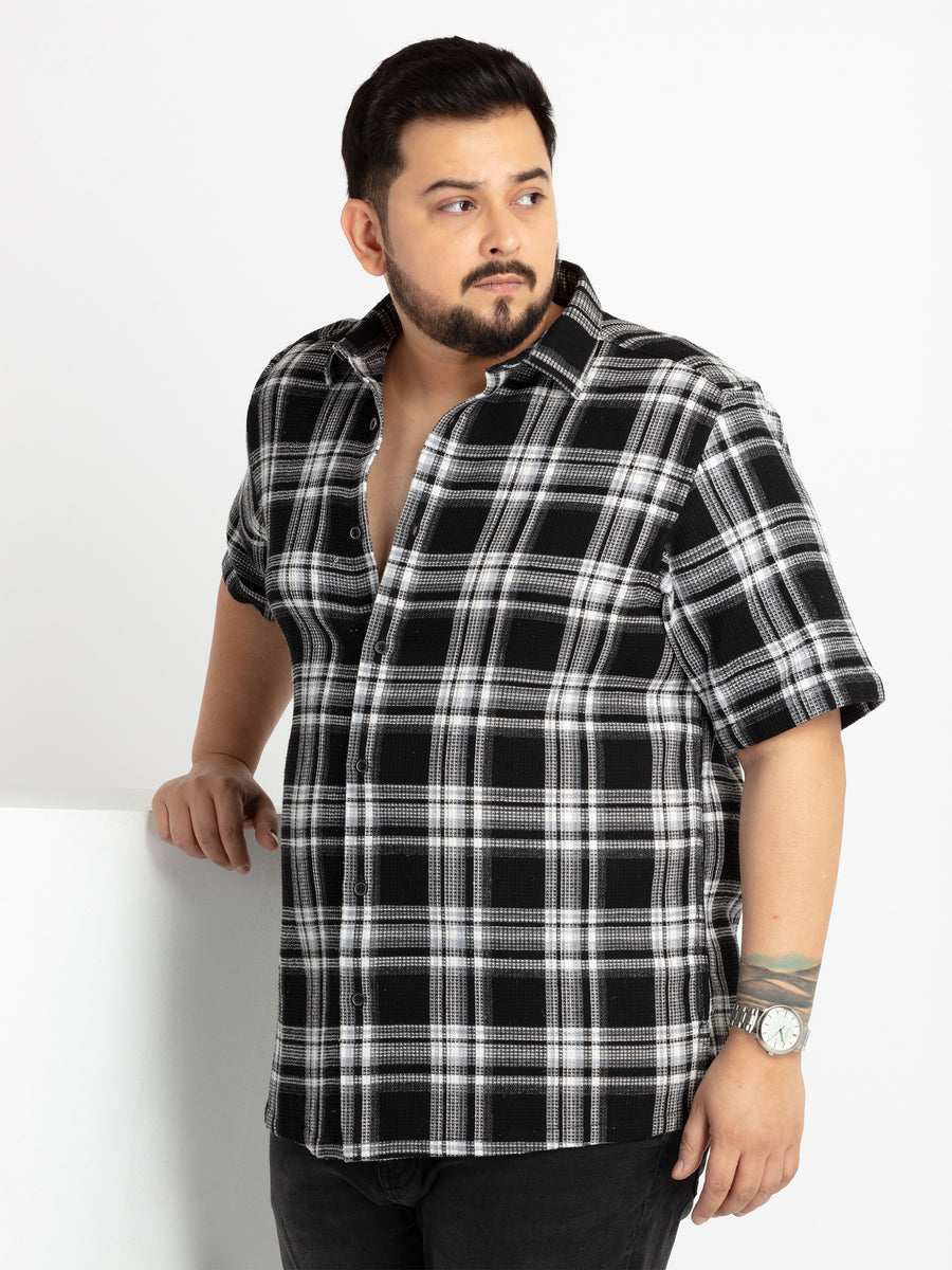 Mens Plus Size Black Spread Collar Checked Shirt