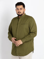 Olive Mandarin Collar Solid Shirt