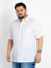 Mens Plus Size White Spread Collar Solid Shirt