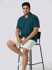 Plus Size Men's Knit Cuban Collar Shirt with Dobby Texture