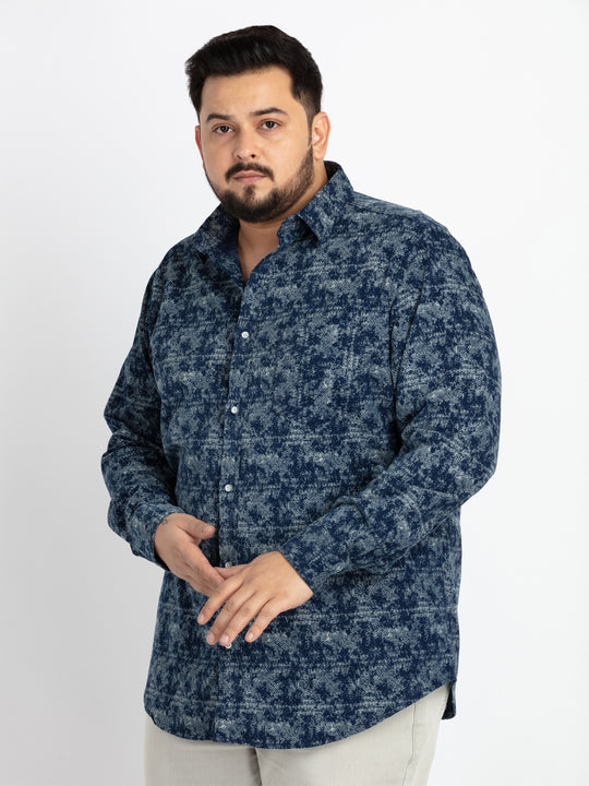 Mens Plus Size Indigo Regular Spread Collar Printed Shirt