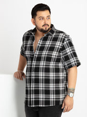 Black Spread Collar Checked Shirt