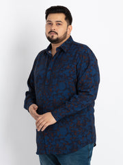 Blue Spread Collar Regular Fit Printed Shirt