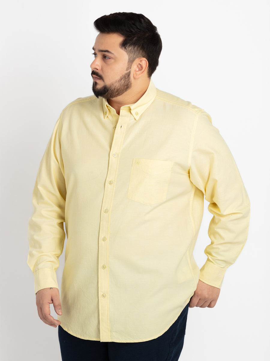 Mens Plus Size Yellow Spread Collar Solid Shirt