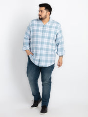 Mens Plus Size Blue Spread Collar Checked Shirt