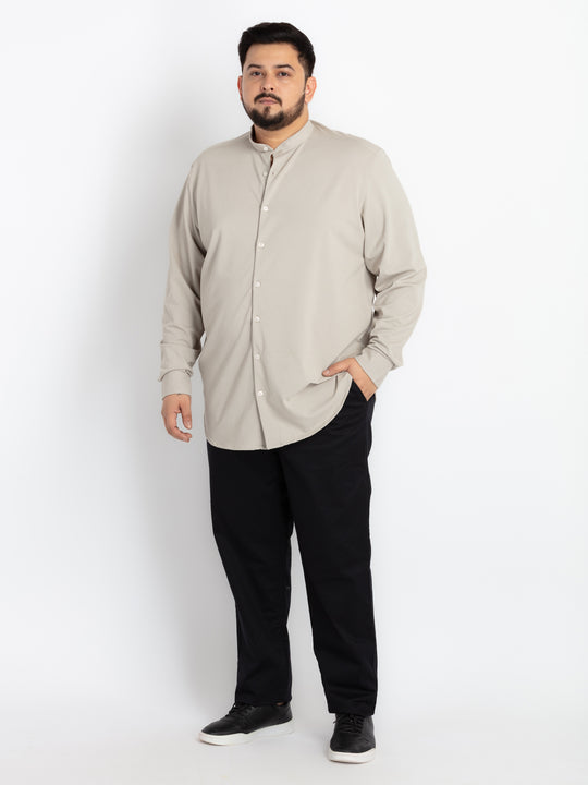 Mens Plus Size Grey Mandarin Collar Solid Shirt