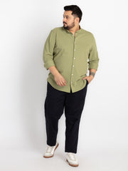 Olive Regular Fit Mandarin Collar Solid Shirt