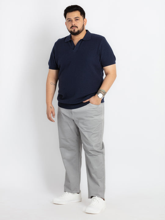 Mens Plus Size Navy self structured flat knit Polo
