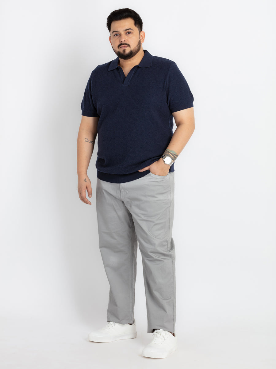 Mens Plus Size Navy self structured flat knit Polo