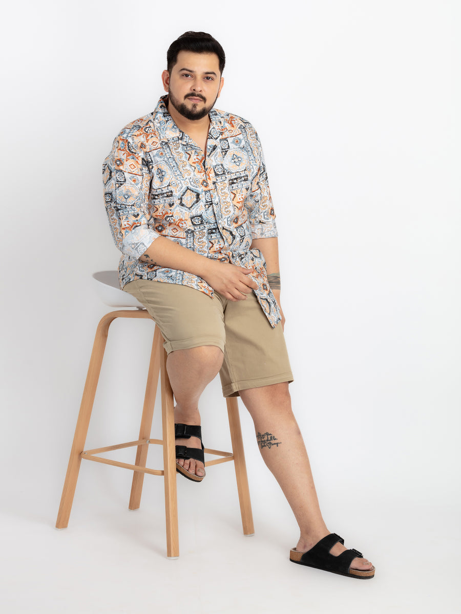 Men’s Khaki Elasticated Twill Walk Shorts with Rolled-Up Hem