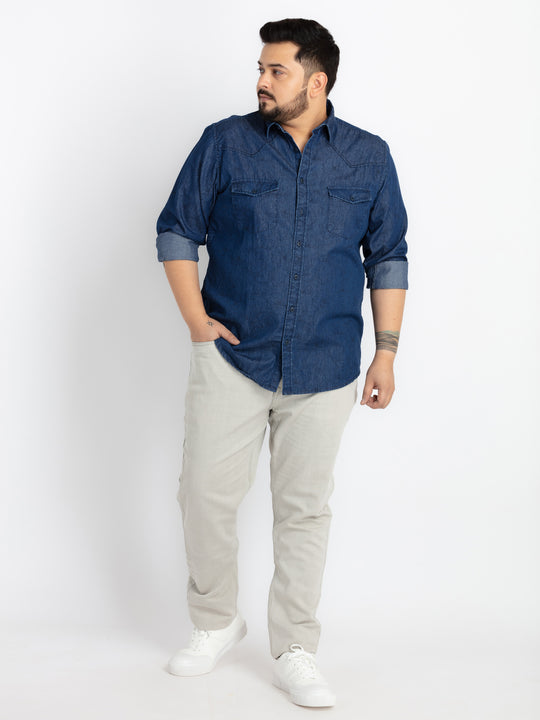 Mens Plus Size Indigo Spread Collar Printed Shirt