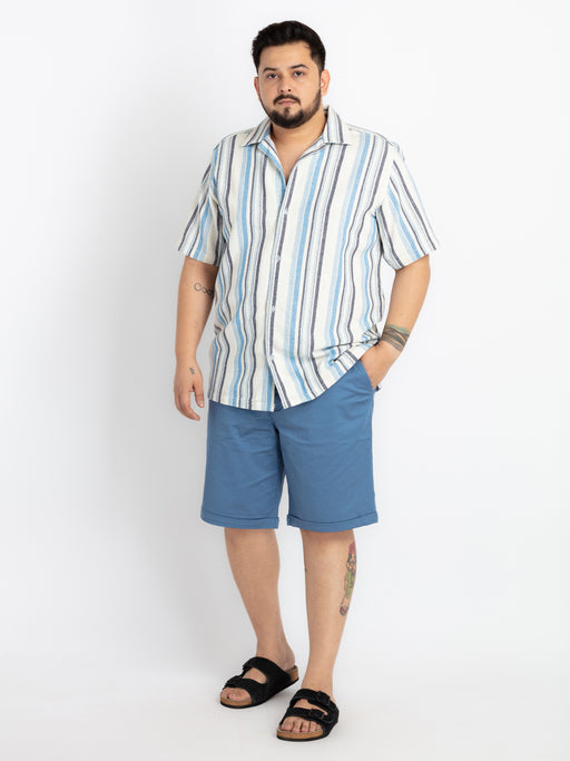 Men’s Blue Elasticated Twill Walk Shorts with Rolled-Up Hem