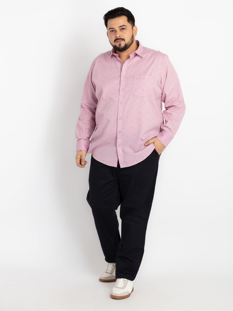 Mens Plus Size Pink Spread Collar Printed Shirt