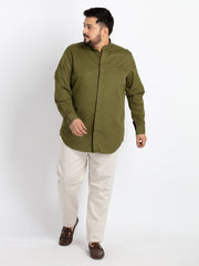 Olive Mandarin Collar Solid Shirt