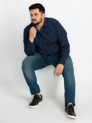 Blue Spread Collar Regular Fit Printed Shirt