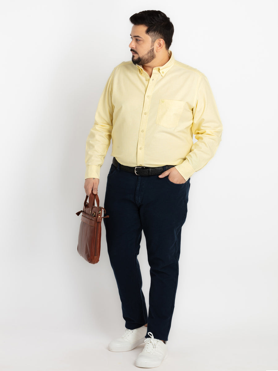 Mens Plus Size Yellow Spread Collar Solid Shirt