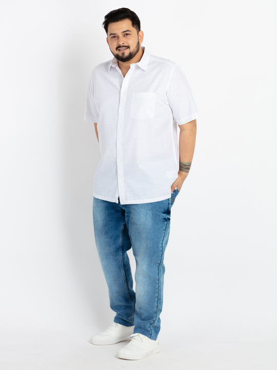 Mens Plus Size White Spread Collar Solid Shirt