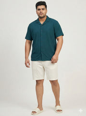 Plus Size Men's Knit Cuban Collar Shirt with Dobby Texture