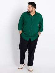 Bottle Green Spread Collar Solid Shirt