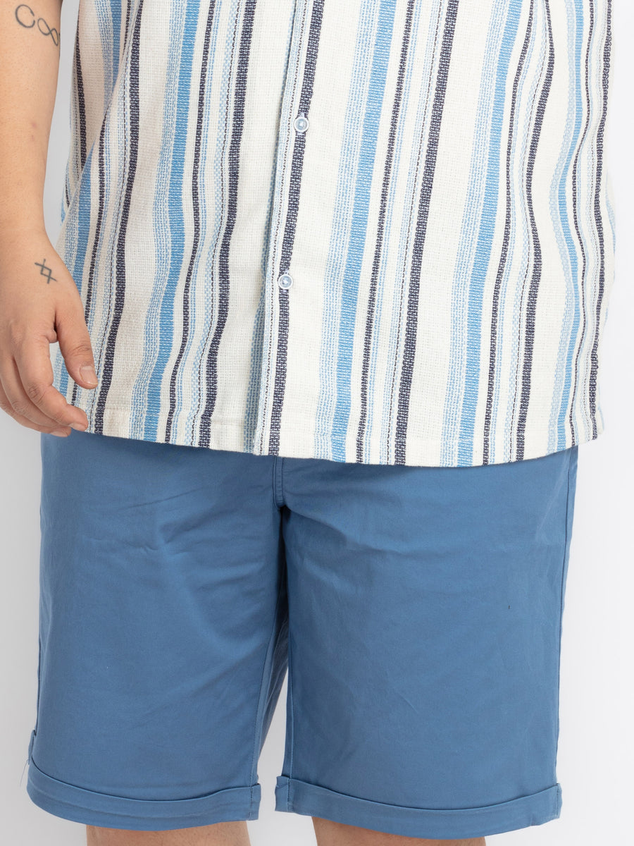 Men’s Blue Elasticated Twill Walk Shorts with Rolled-Up Hem
