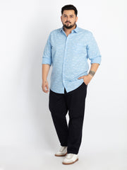 Mens Plus Size Blue Spread Collar Printed Shirt
