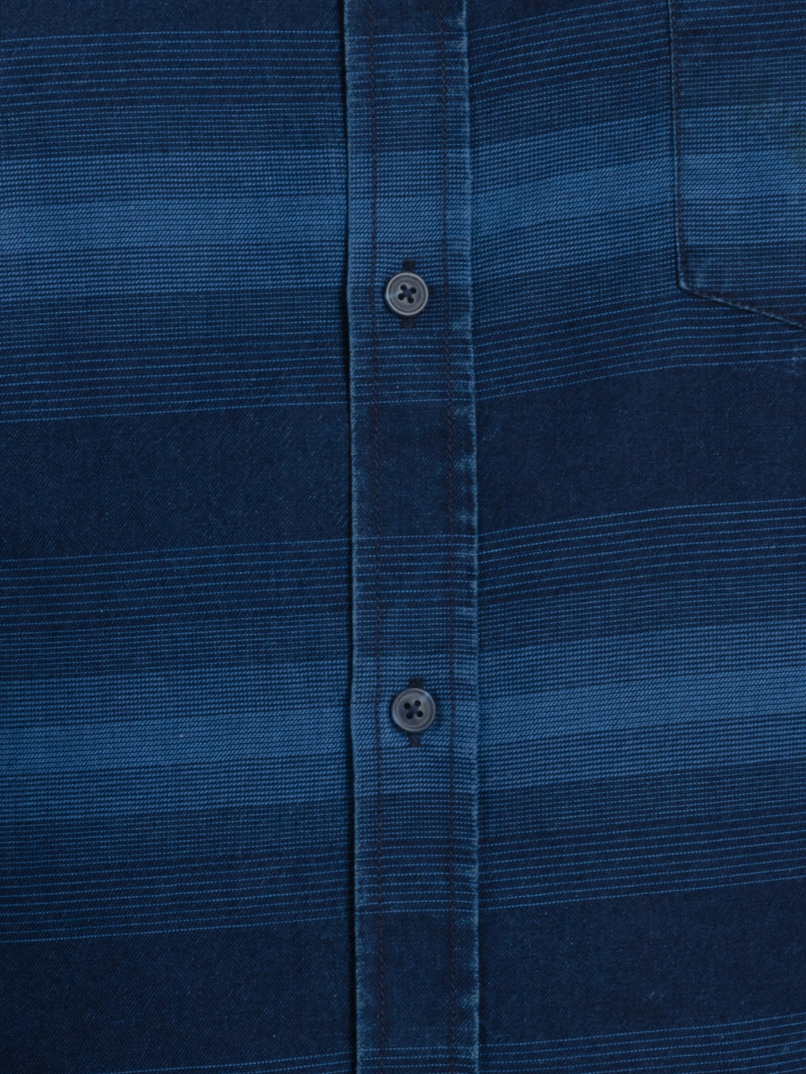 Mens Plus Size Indigo Spread Collar Striped Shirt