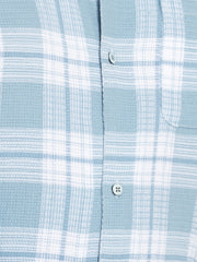 Blue Spread Collar Checked Shirt