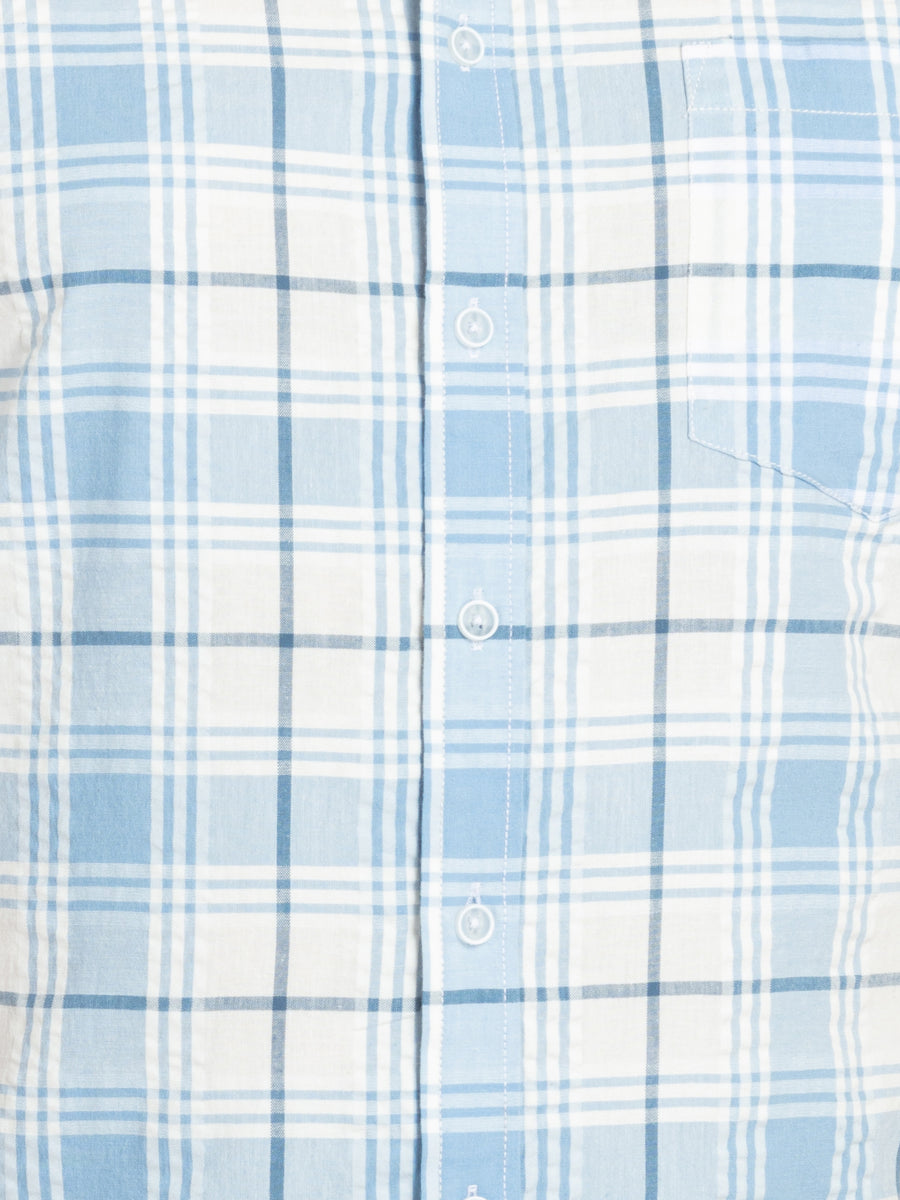 Mens Plus Size Blue Spread Collar Regular Checked Shirt