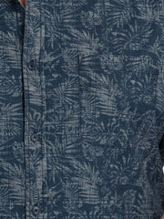 Mens Plus Size Indigo Spread Collar Printed Shirt