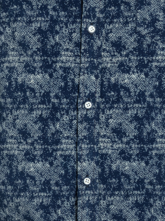 Mens Plus Size Indigo Regular Spread Collar Printed Shirt