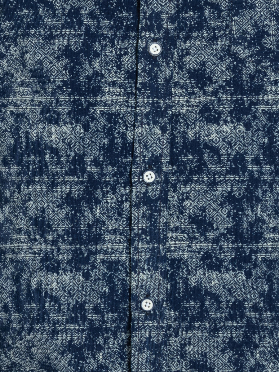 Mens Plus Size Indigo Regular Spread Collar Printed Shirt