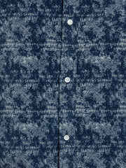Mens Plus Size Indigo Regular Spread Collar Printed Shirt