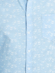 Mens Plus Size Blue Spread Collar Printed Shirt