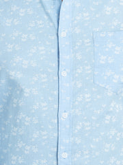 Blue Spread Collar Printed Shirt