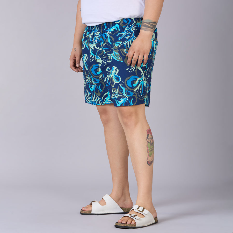 Navy Yellow Floral Printed Boxer