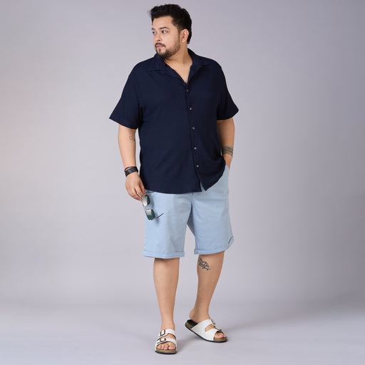 Mens Plus Size Navy Self structured Knit shirt
