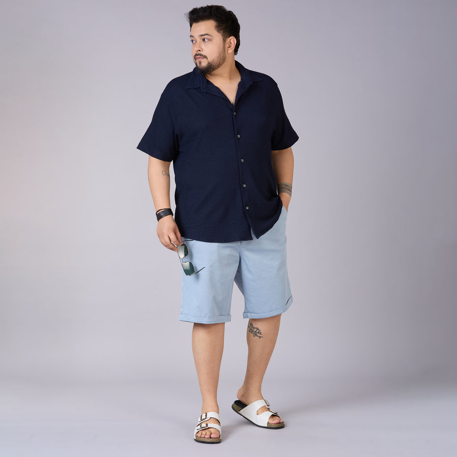 Mens Plus Size Navy Self structured Knit shirt