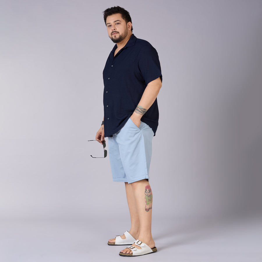 Mens Plus Size Navy Self structured Knit shirt