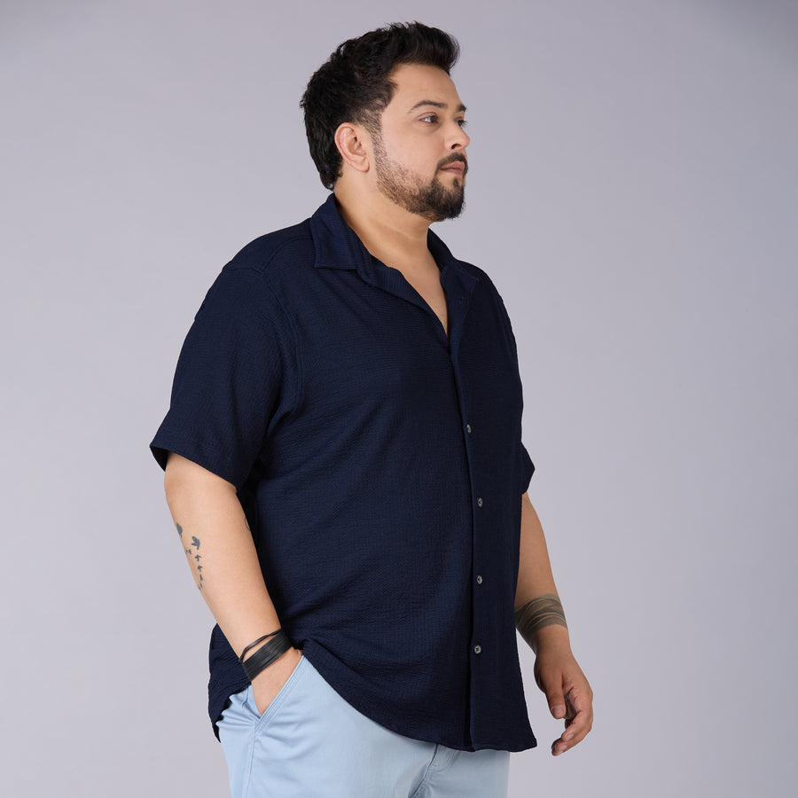 Mens Plus Size Navy Self structured Knit shirt