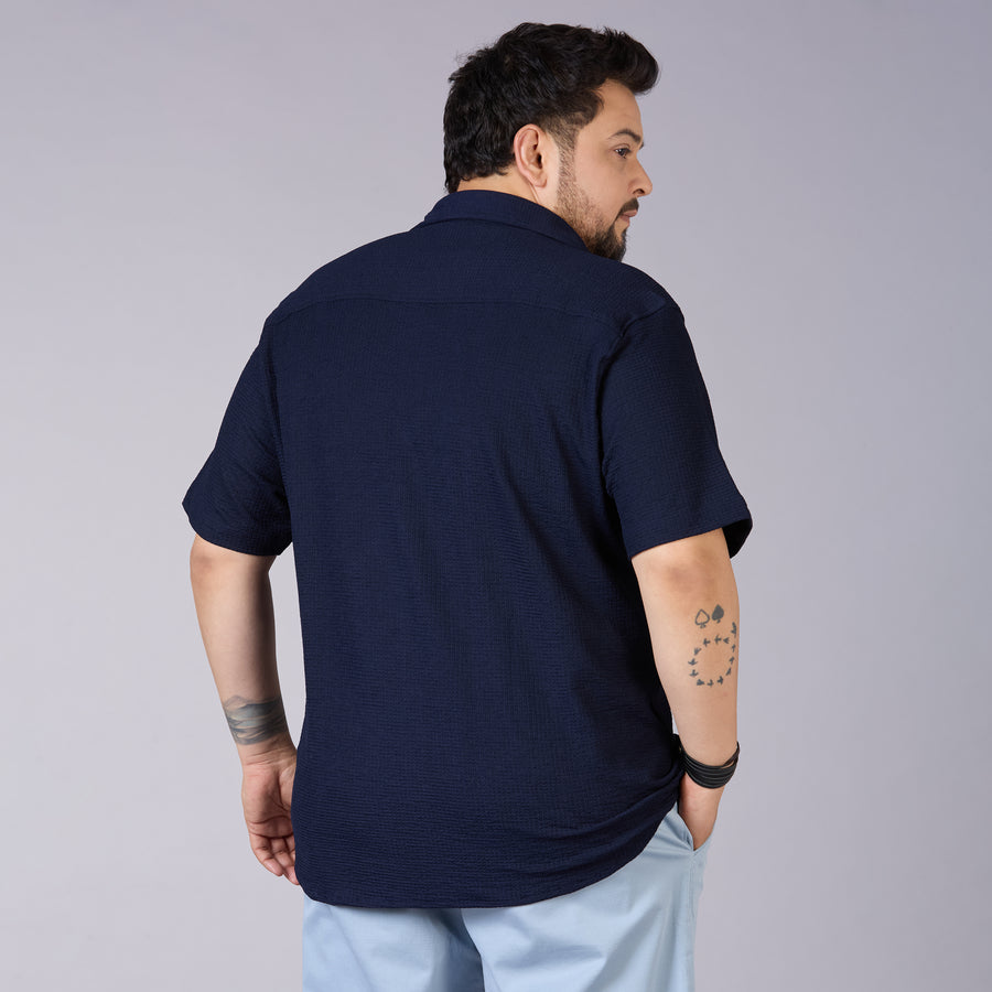 Mens Plus Size Navy Self structured Knit shirt