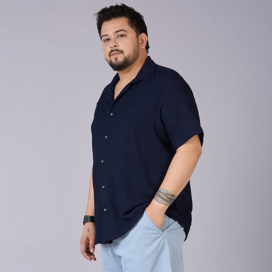 Mens Plus Size Navy Self structured Knit shirt