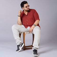 Mens Plus Size Rust Self structured Knit shirt