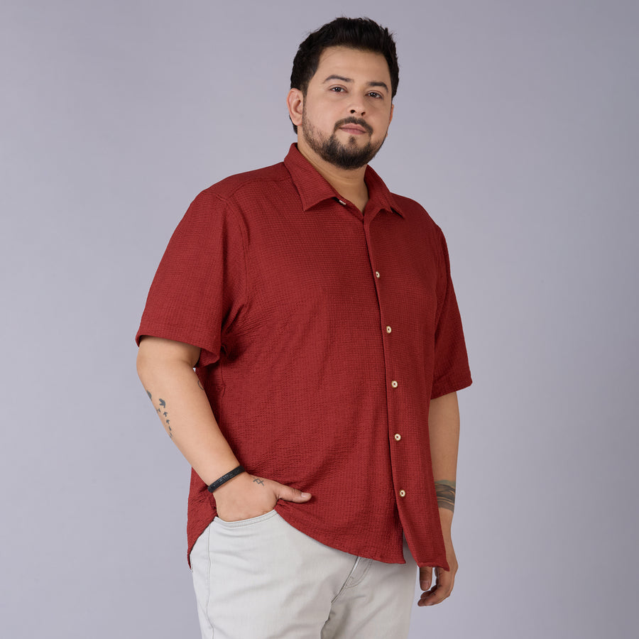 Mens Plus Size Rust Self structured Knit shirt