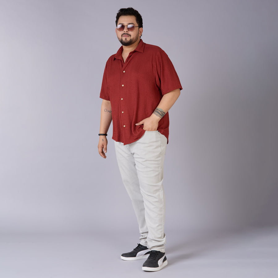 Mens Plus Size Rust Self structured Knit shirt