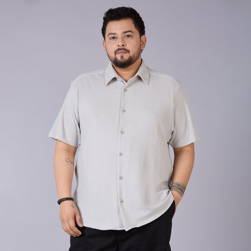 Mens Plus Size Off White Self structured Knit shirt