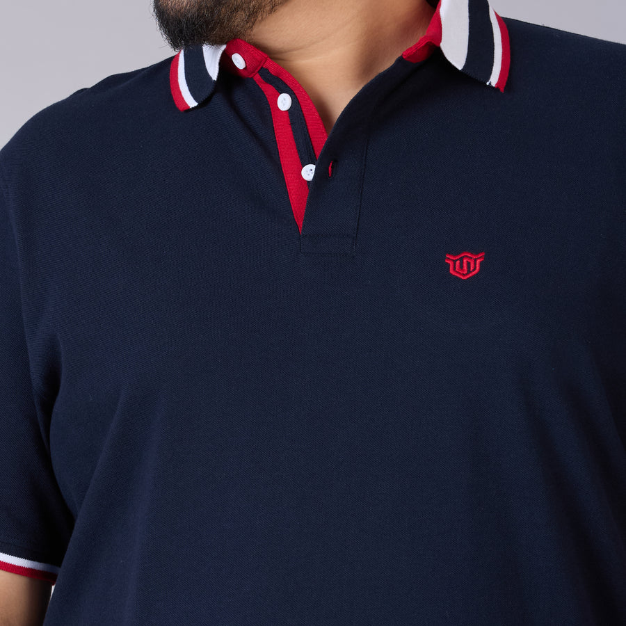 Classic Tipped Cotton Piqué Polo – Navy with Contrast Collar